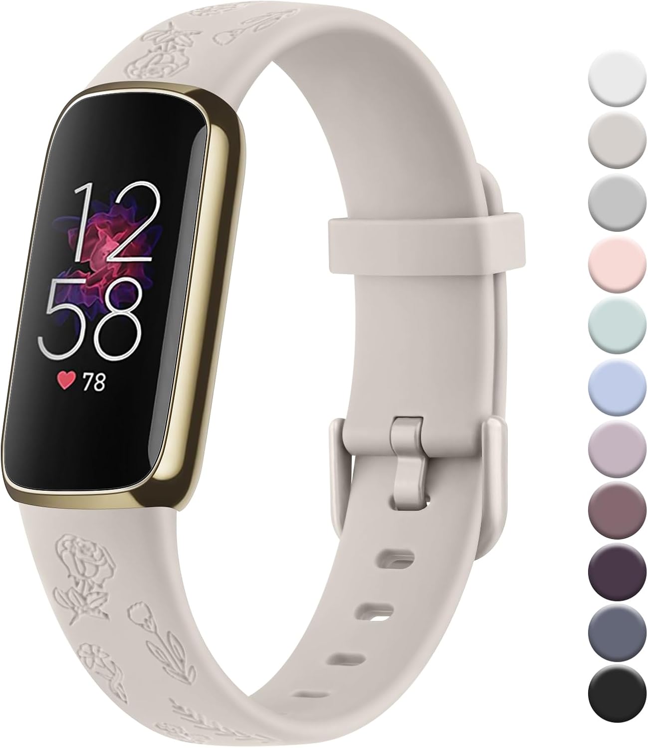 Amzpas Correa grabada para Fitbit Luxe para mujer, diseño floral, de silicona, impermeable, correa de repuesto compatible con Fitbit Luxe Fitness