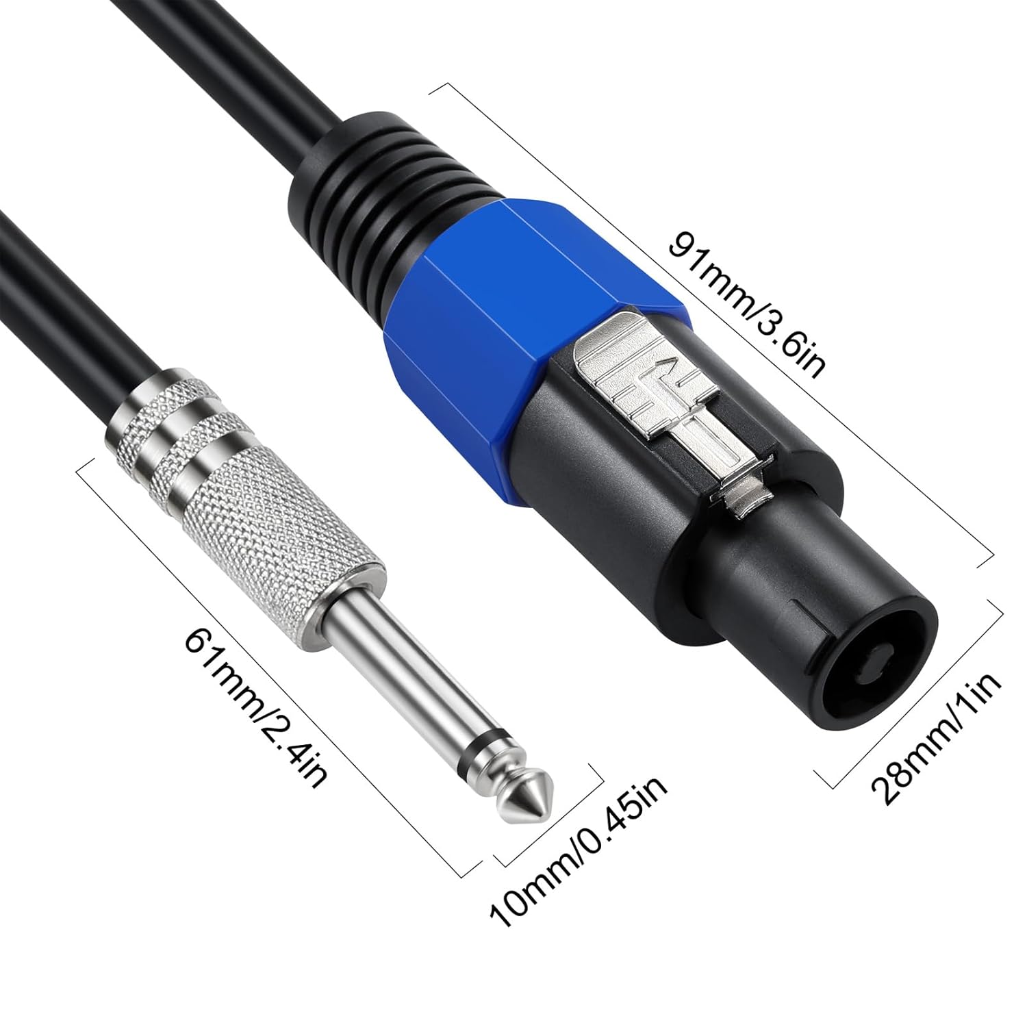 MOTONG Cable de altavoz Speakon de 12 AWG a 0.250 in 14 de pulgada de 6 pies, altavoz profesional de cobre resistente a 6.35 TS altavoz macho a