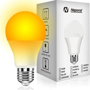 Neporal Bombillas de luz ámbar, bombillas suaves A19 equivalentes a 9 W 60 W, bombillas cálidas con bloqueo de luz azul, bombillas nocturnas ámbar Neporal Bombillas de luz ámbar, bombillas suaves A19 equivalentes a 9 W 60 W, bombillas cálidas con bloqueo de luz azul, bombillas nocturnas ámbar