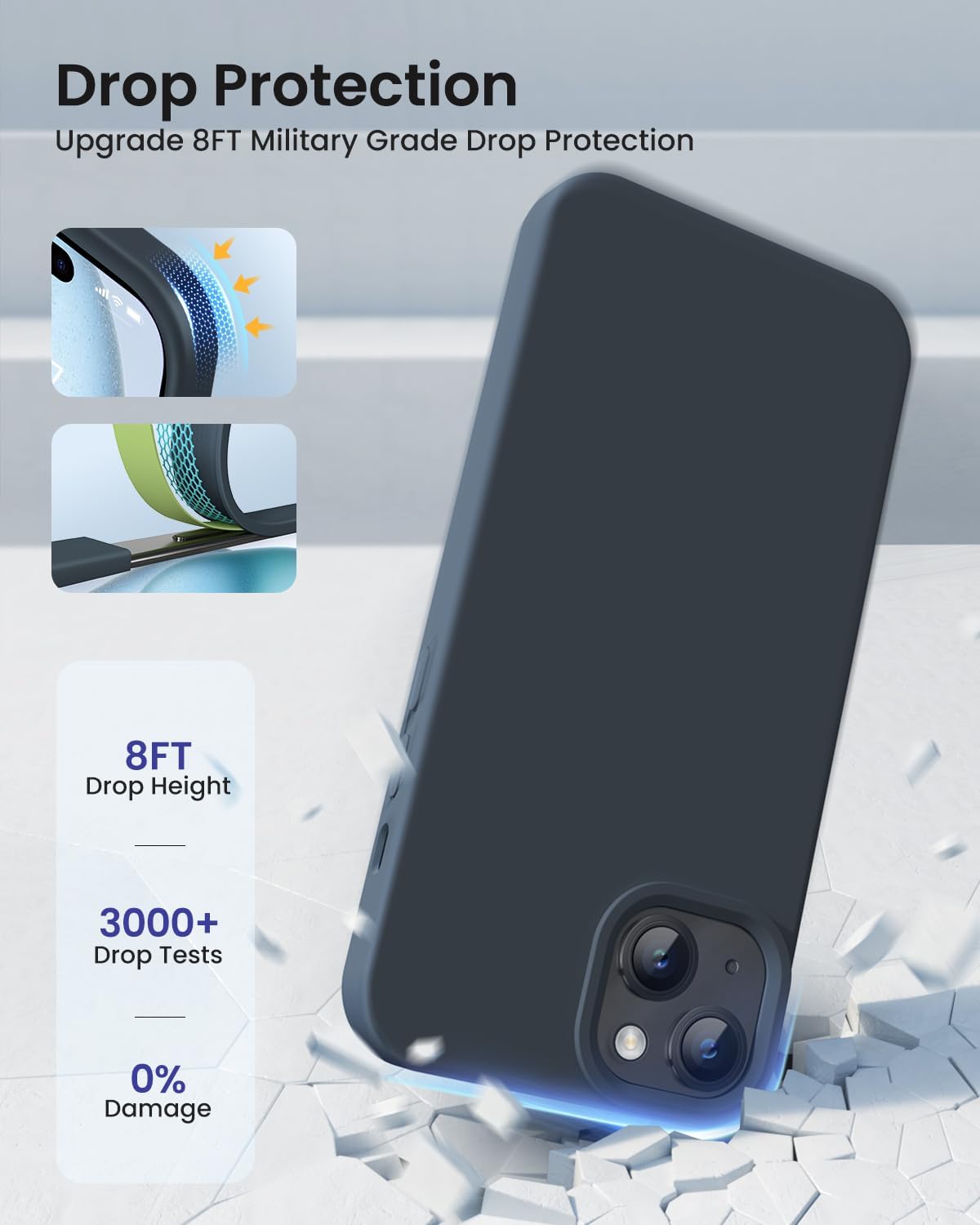 Funda diseñada para iPhone 15, funda de silicona protección contra caídas de grado militar forro de microfibra antiarañazos funda de silicona ultra