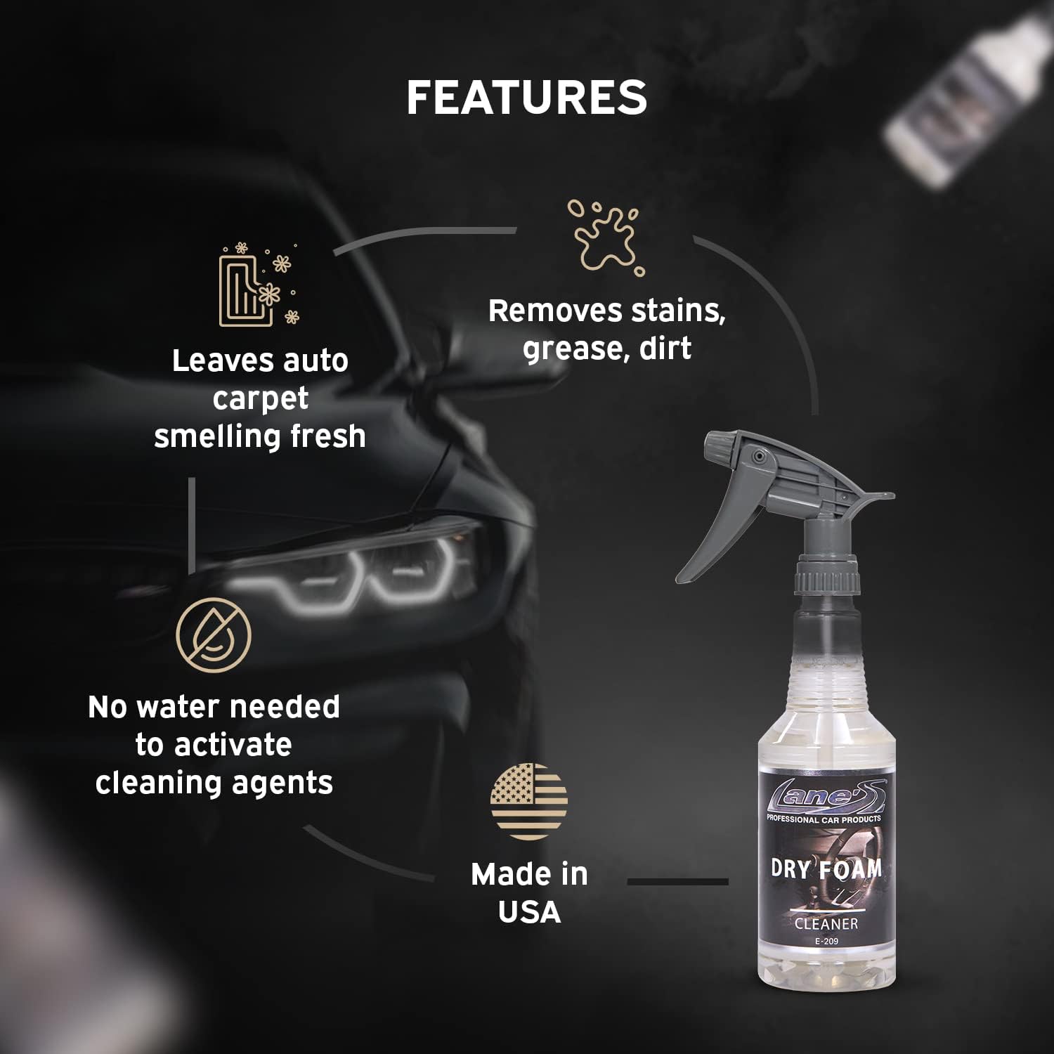 Lane’s productos para auto, limpiador de tapicería de espuma seca32onzas