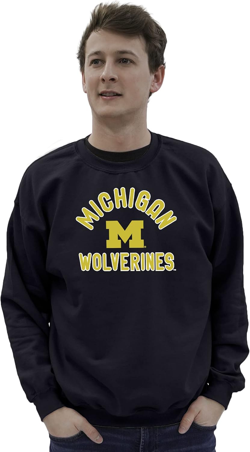 Blue 84 Sudadera de cuello redondo de los Michigan Wolverines para hombre, color del equipo, azul marino Michigan Wolverines, talla L