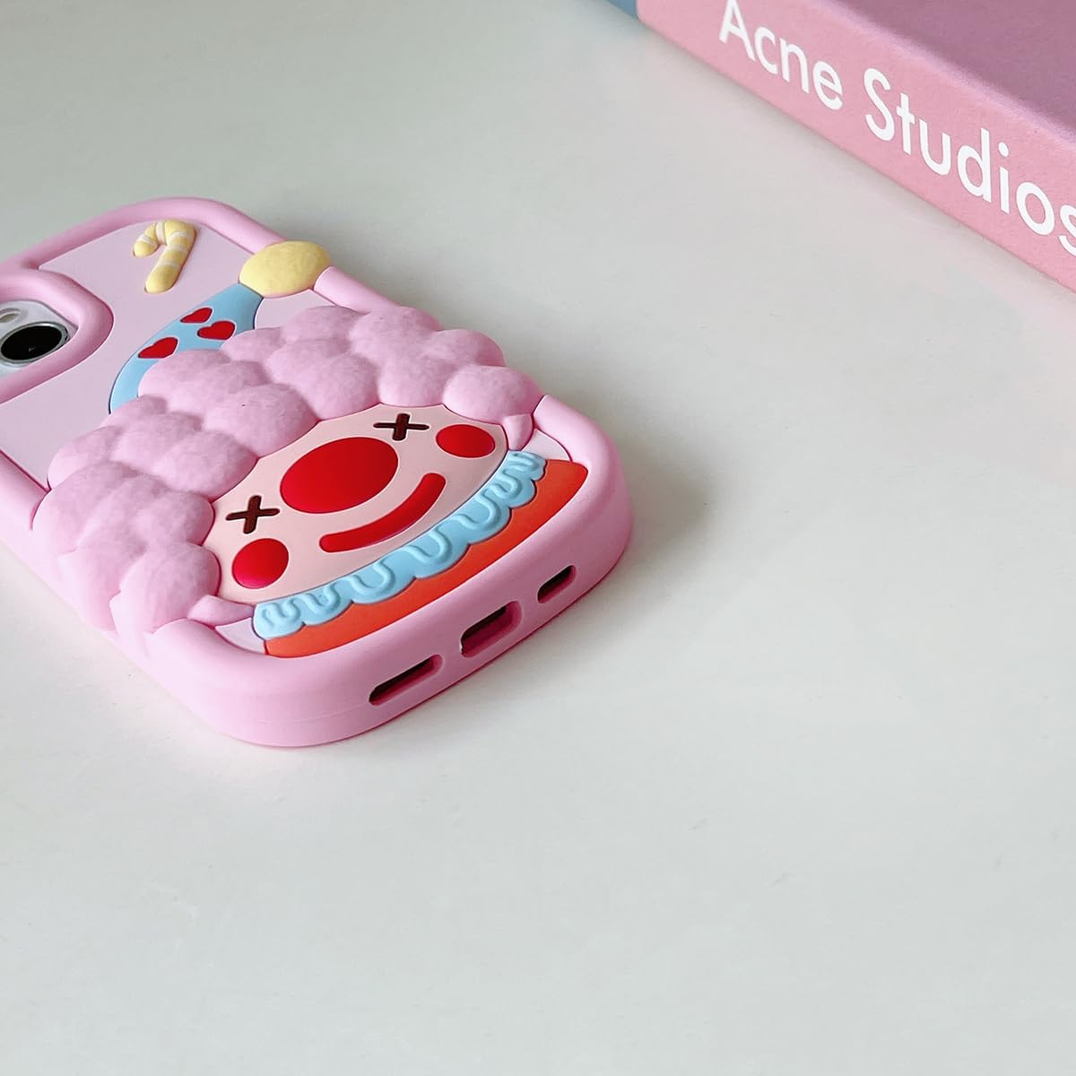 Funda Kawaii para iPhone 11, linda funda de teléfono de payaso de dibujos animados 3D, divertida funda de teléfono de payaso rosa para mujeres y