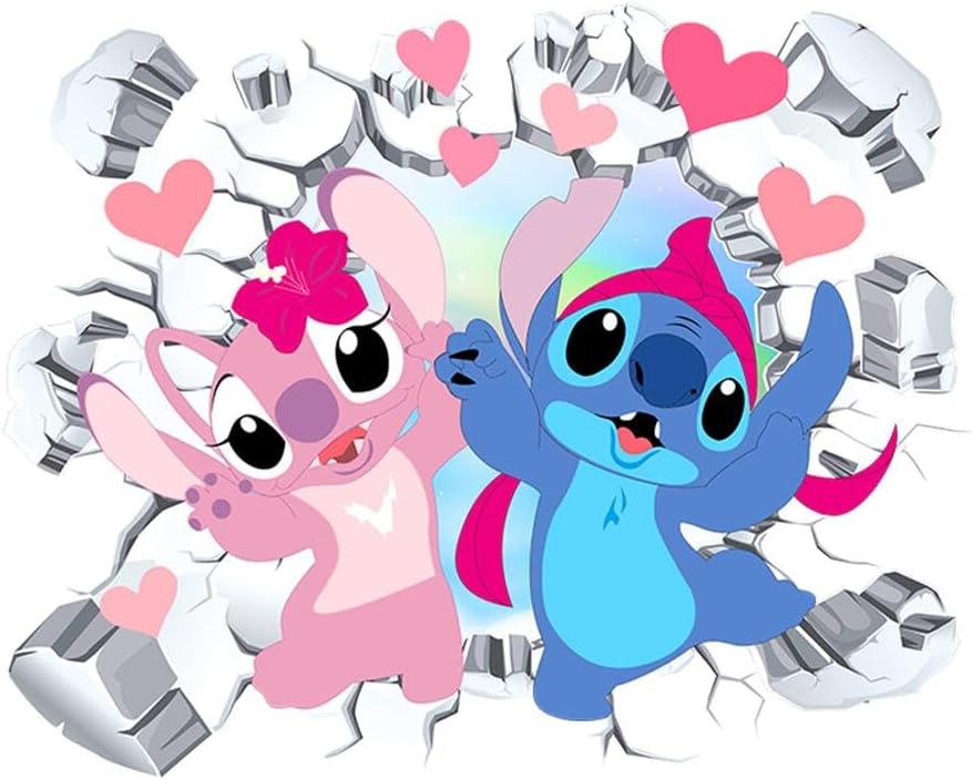 FANG LIAN – Calcomanías de pared de Lilo y Stitch, calcomanías de pared de dibujos animados, diseño de puntada extraíble, decoración mural para