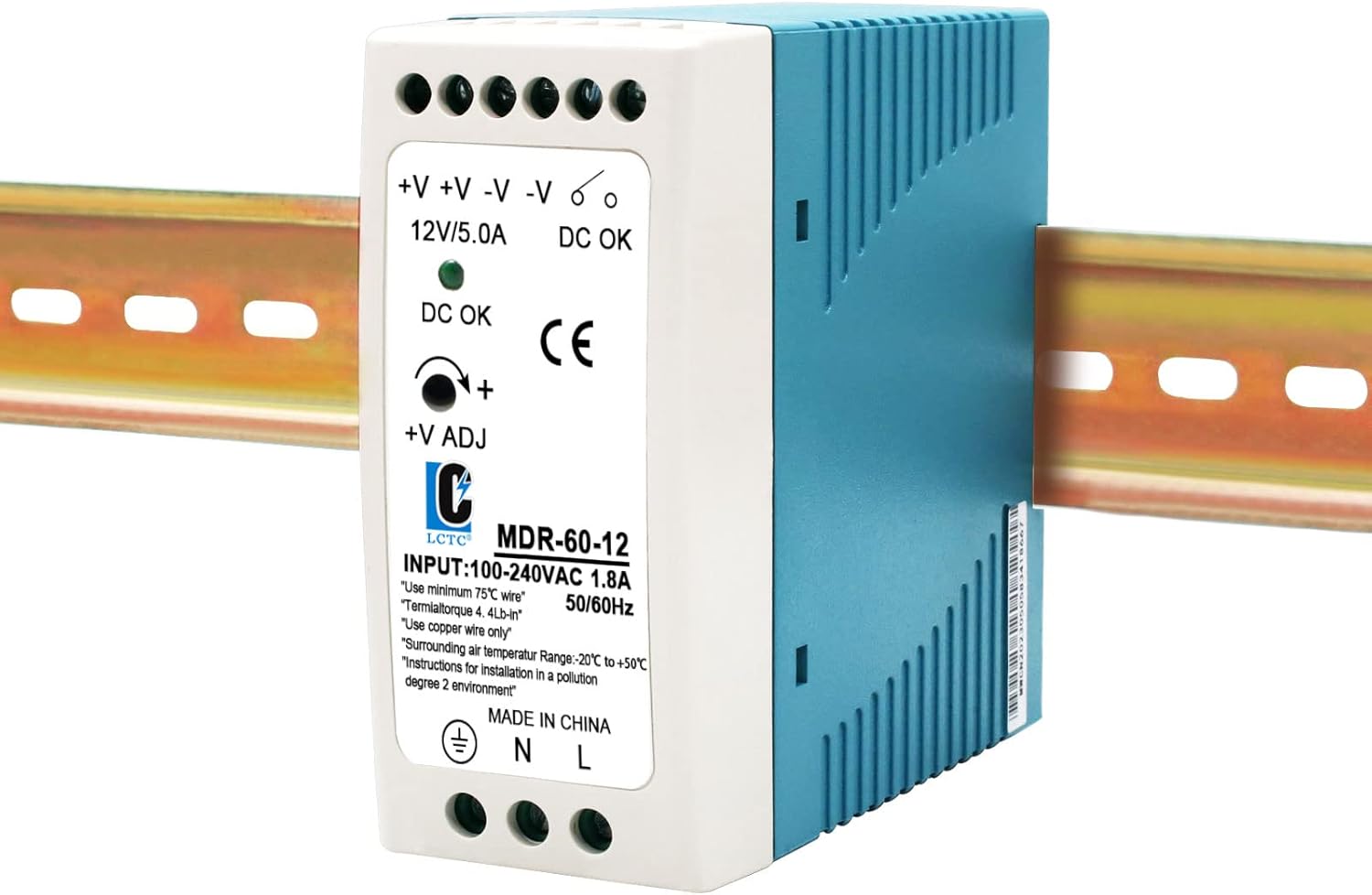 Fuente de alimentación de conmutación CC de 12 V MDR 60 W (entrada 100-240 VAC, salida 12 VCC, 5060 HZ), adaptador de fuente de alimentación
