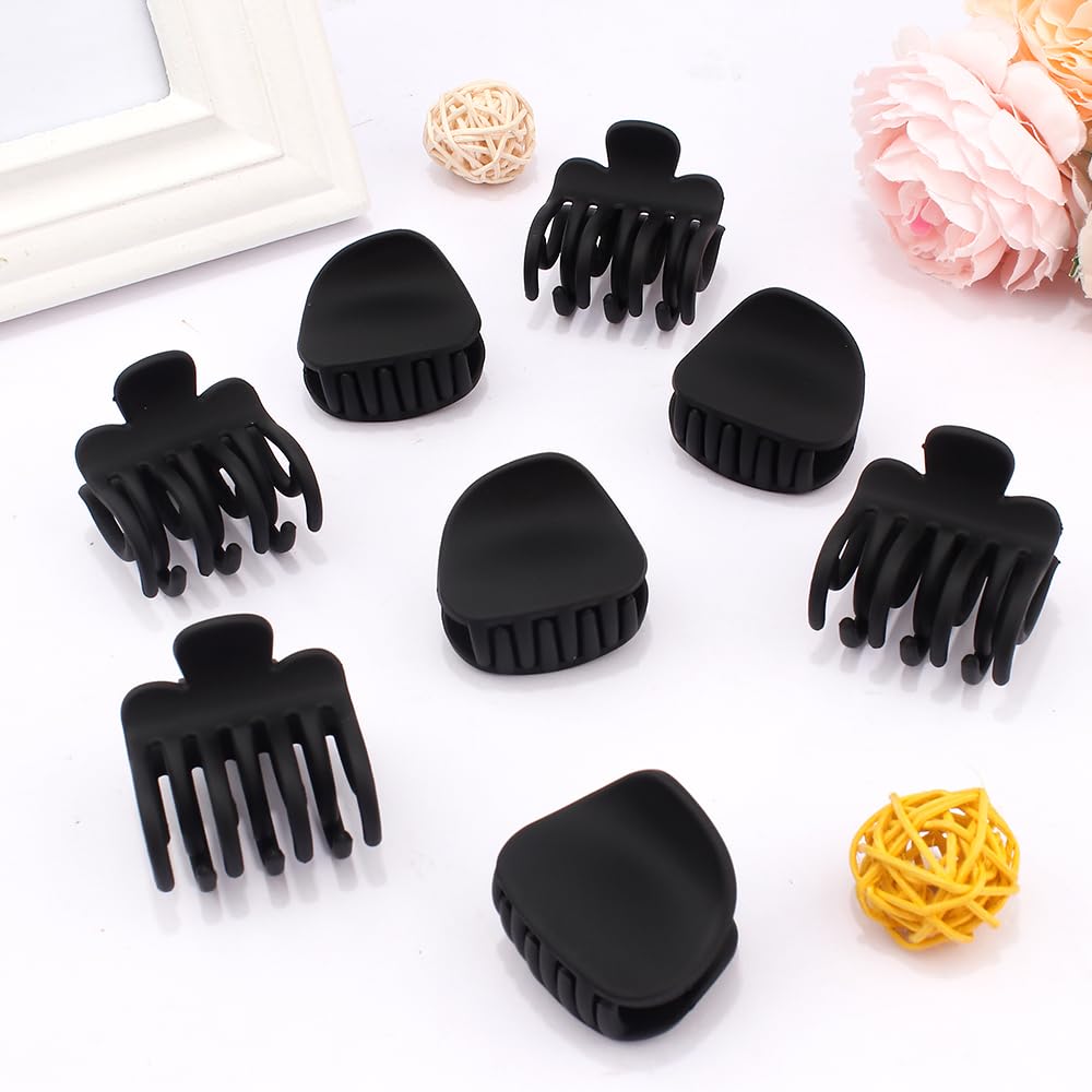 Pinzas pequeñas negras para cabello fino, 8 pinzas pequeñas para el cabello, pinzas redondas de doble fila, pinzas de pelo medio mate para cabello