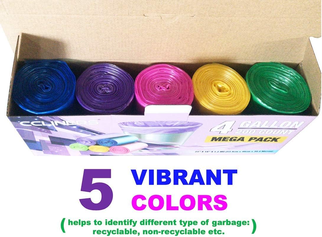 Small Trash Bags CCLINERS 2.6 Gallon Garbage Bags Small Color Bathroom Trash Bags Office Can Liners for Home Kitchen fit 2 Gallon, 3 Gallon (200