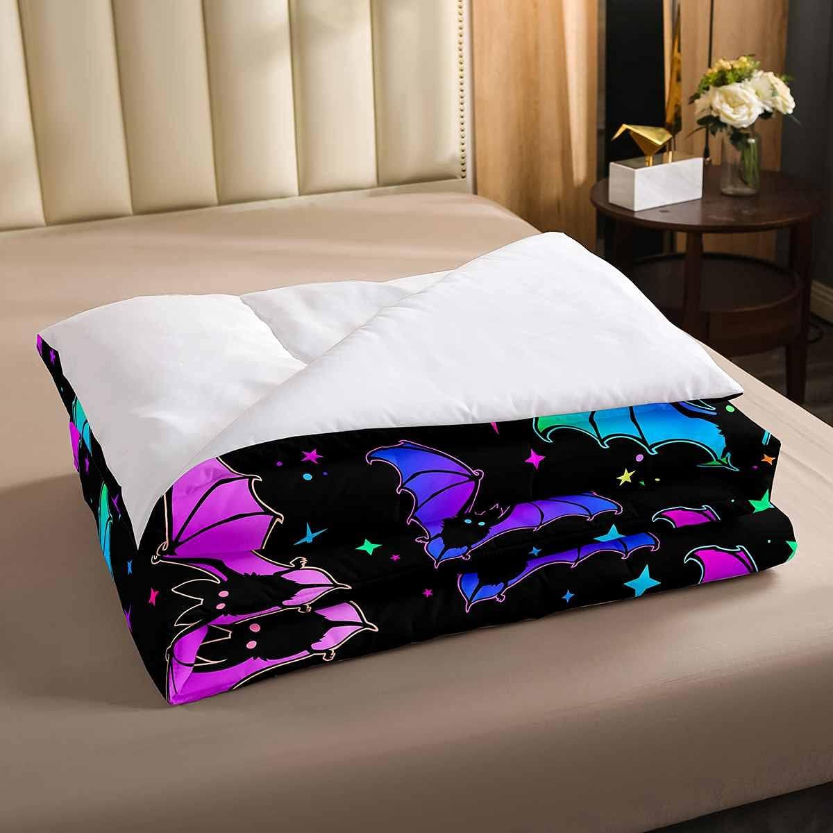 Feelyou Juego de ropa de cama con diseño de murciélagos, color verde azulado y morado, juego de edredón degradado para niños y niñas, 2 fundas de