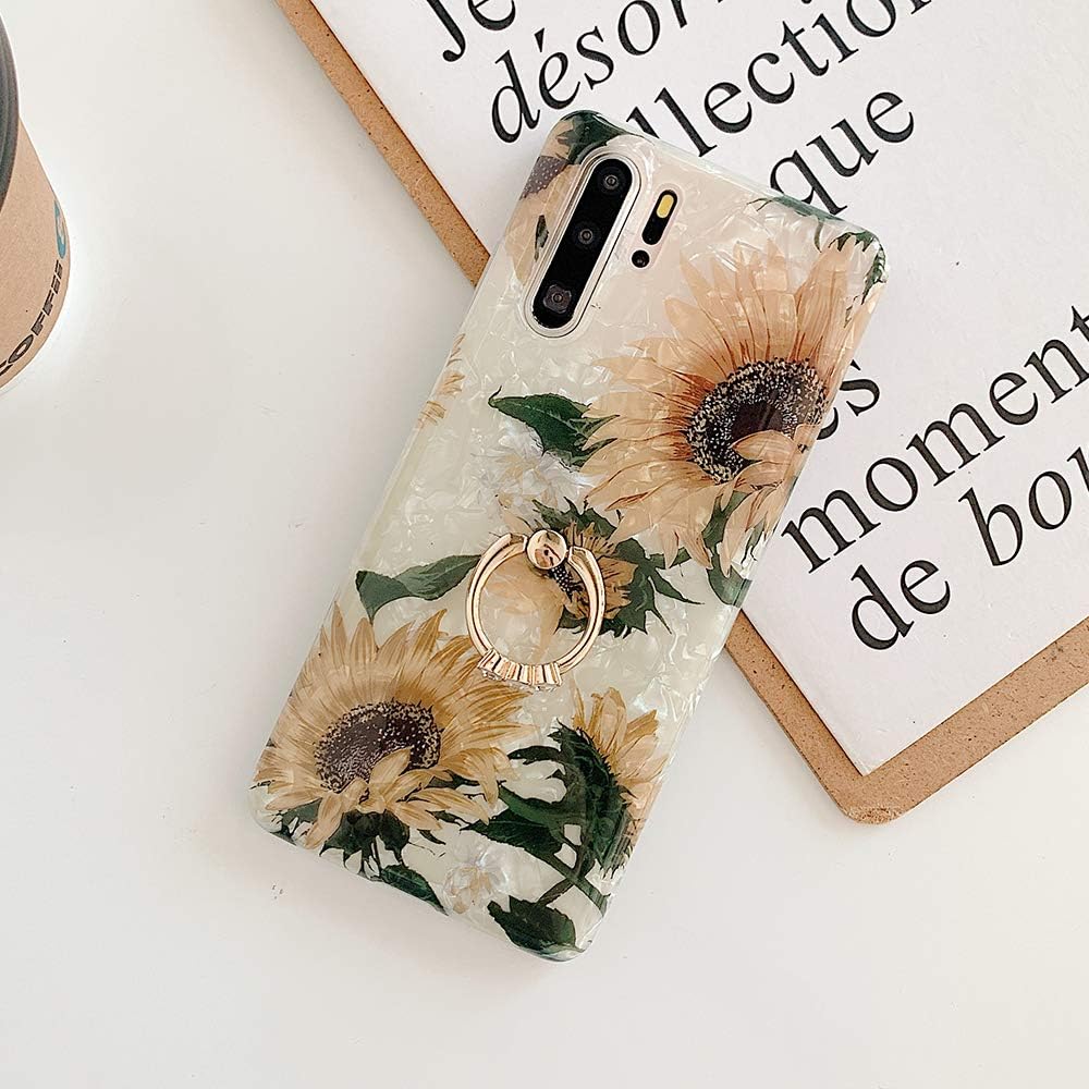 Qokey Funda para Galaxy S9, S9, diseño de flores, a la moda, para hombres, mujeres y niñas, con anillo giratorio de 360 grados, soporte de TPU suave