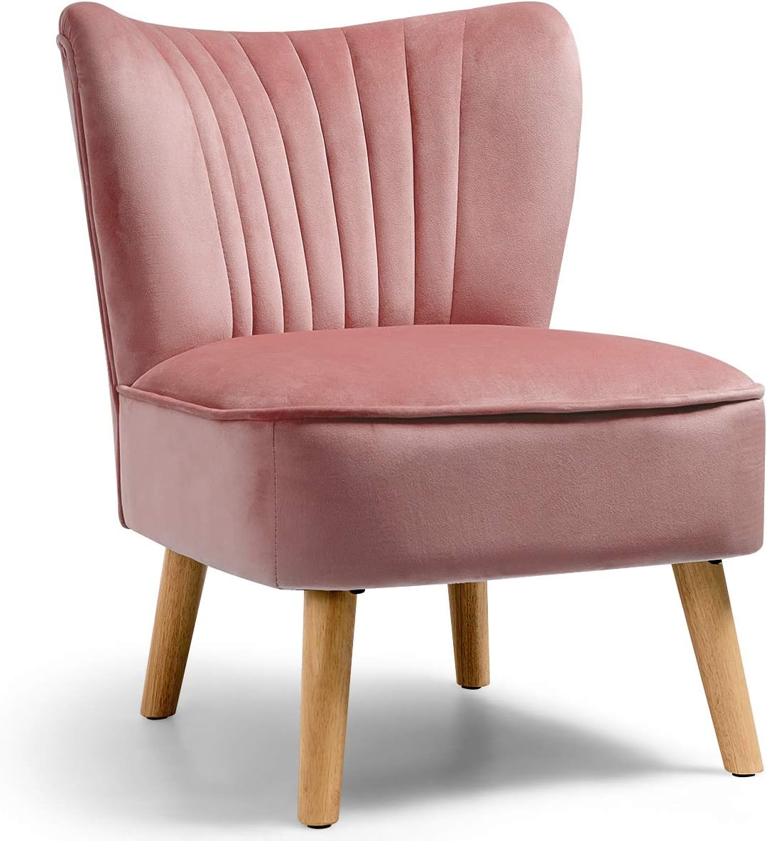 Giantex Silla decorativa de terciopelo, moderna silla tapizada con patas de madera, acolchada gruesa, sillas pequeñas sin brazos para sala de estar,