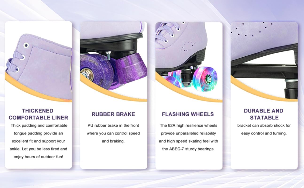 Silvertree Patines de ruedas para mujeres y hombres, de piel sintética, para adultos, patines Derby con ruedas iluminadas, cuatro ruedas brillantes,