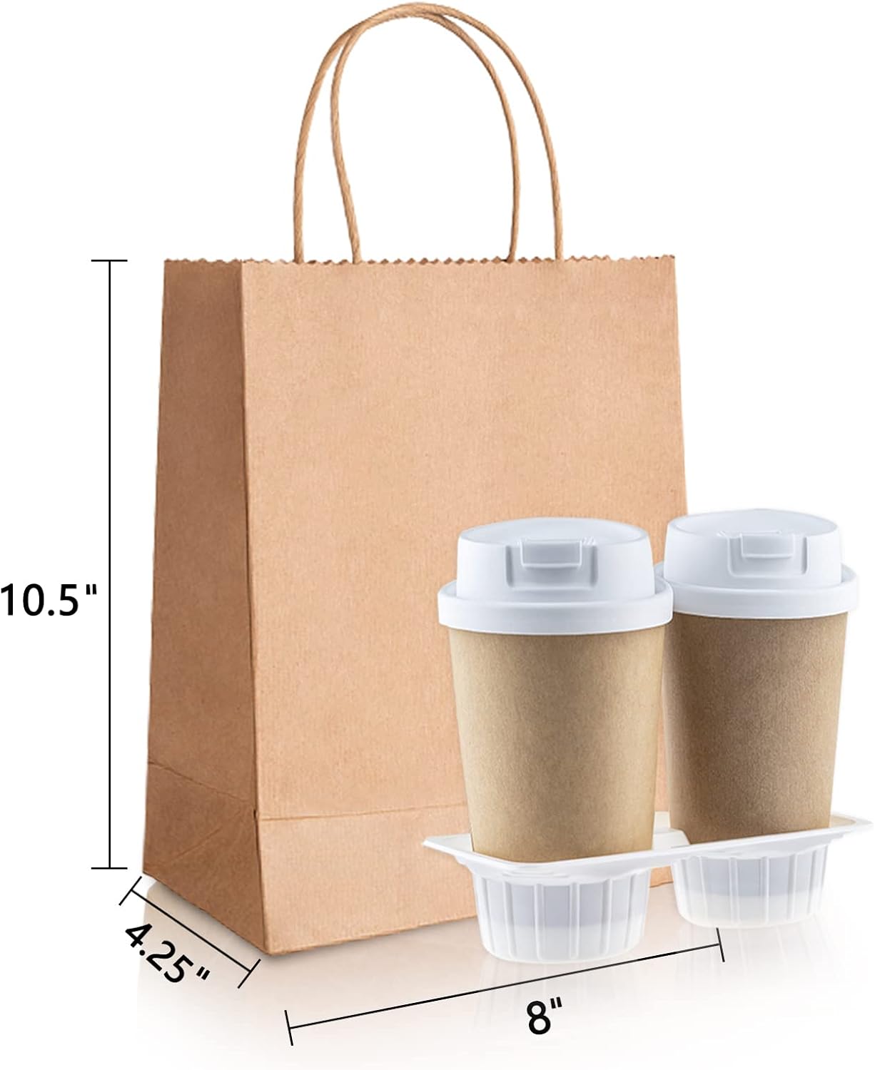 TOWRAP Bolsas de papel marrón con asas, 25 unidades, 8 x 4.25 x 10.5 pulgadas, bolsas de regalo de papel kraft a granel, bolsas de compras, bolsas