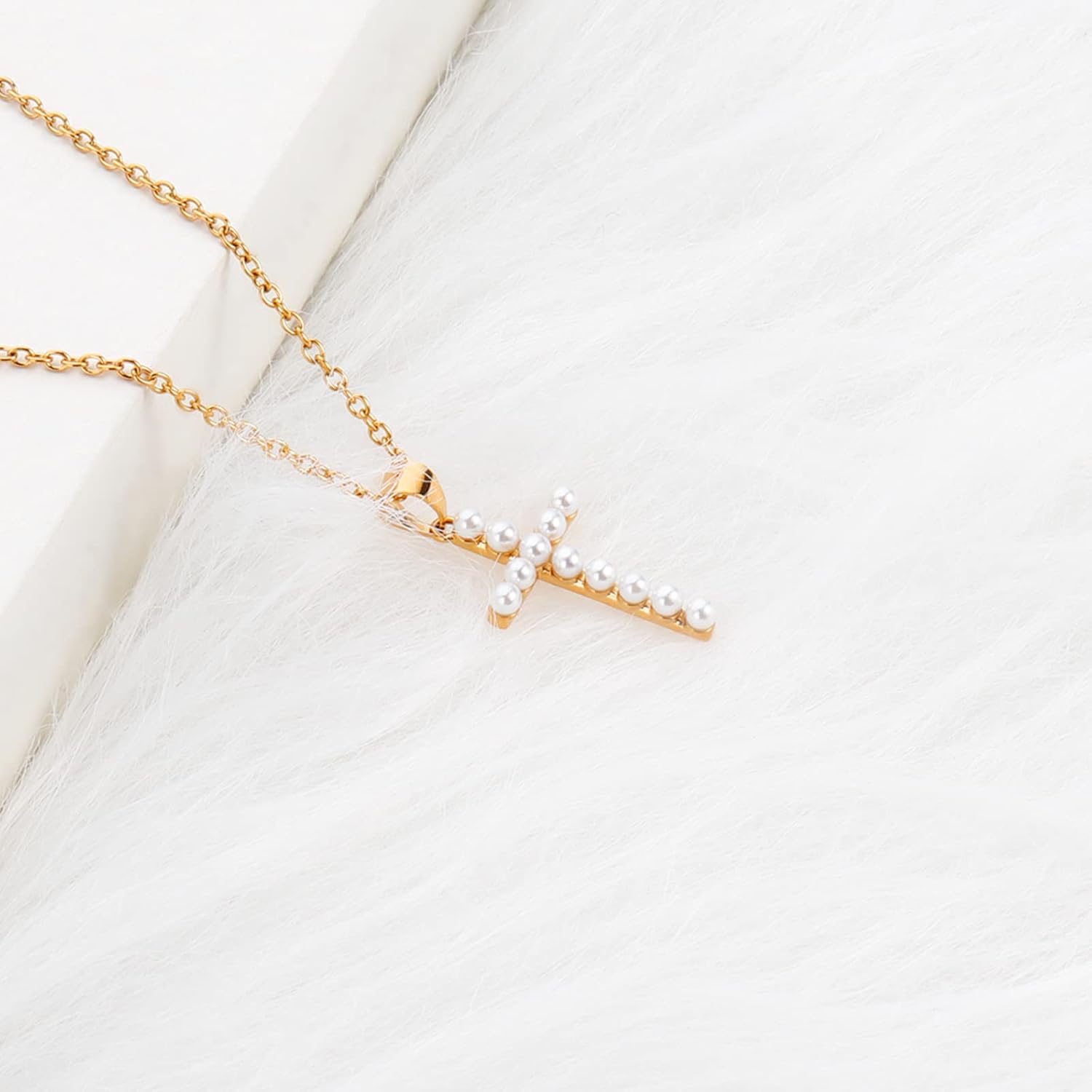 Pearl Cross Necklace For Women Girls Trendy, Cute Cross Pendant Jewelry Gifts For Teen Girls, Dainty 18K Gold Plated Pearl Cross Necklace