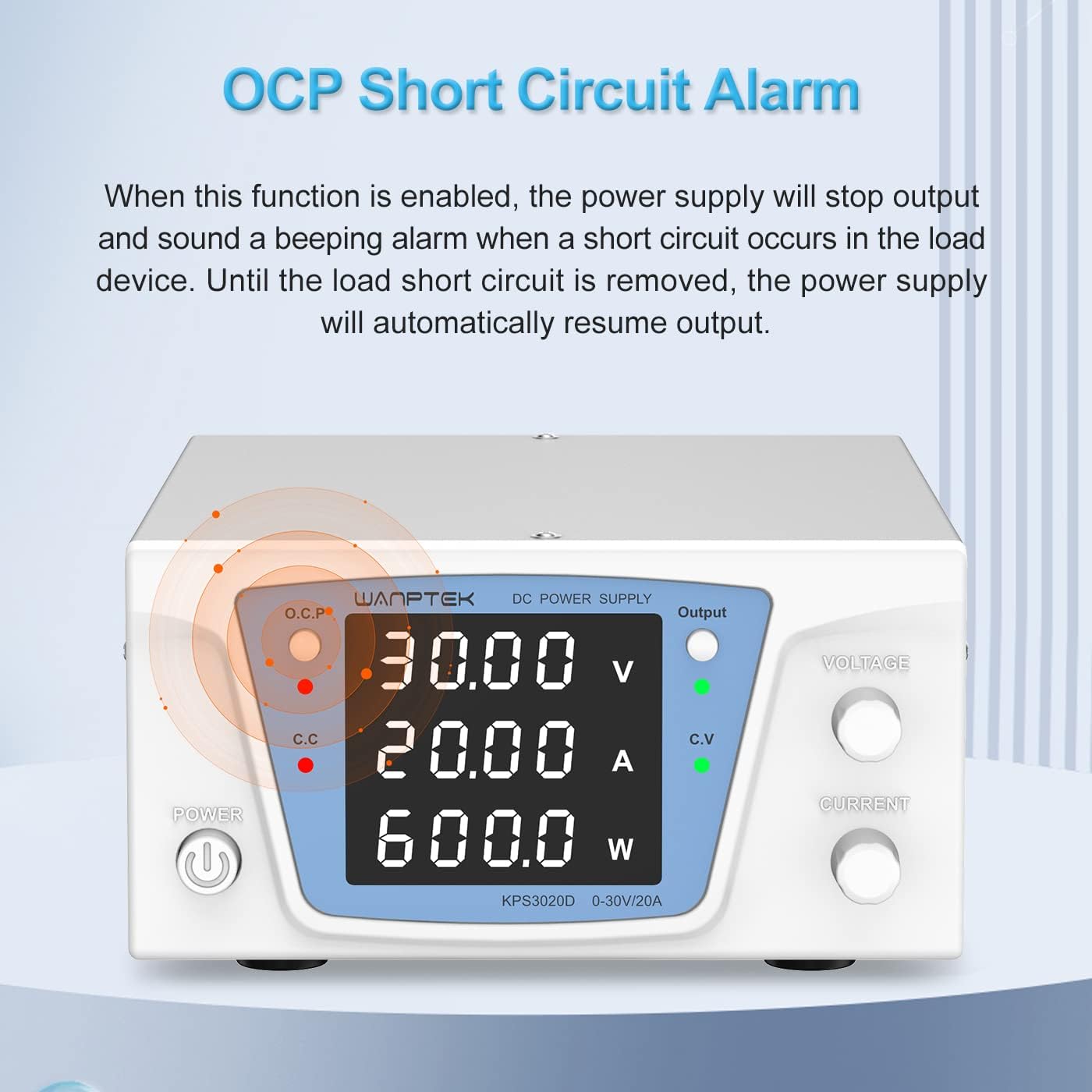 Fuente de alimentación CC variable 30V 20A 600W, fuente de alimentación de banco con perillas de ajuste precisas del codificador, fuente de