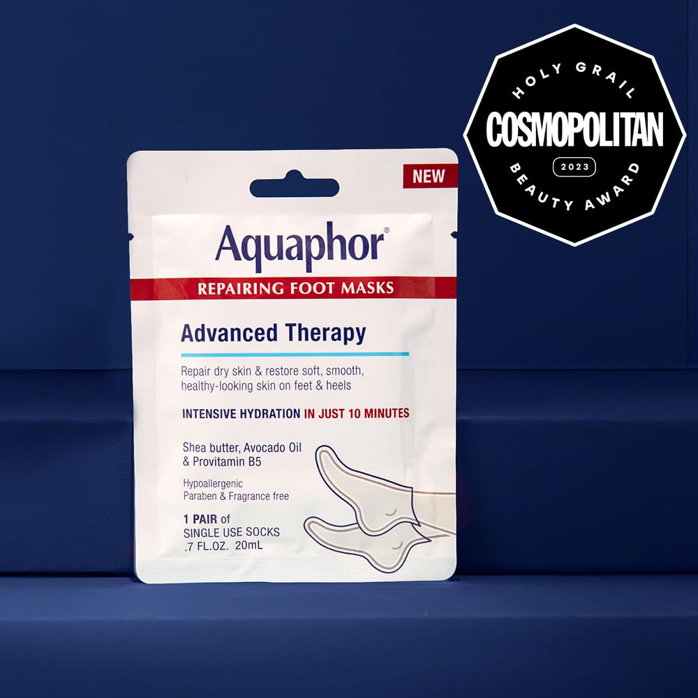 Aquaphor Mascarillas reparadoras para pies, calcetines hidratantes para pies secos, tratamiento hidratante para el cuidado de los pies con aceite de