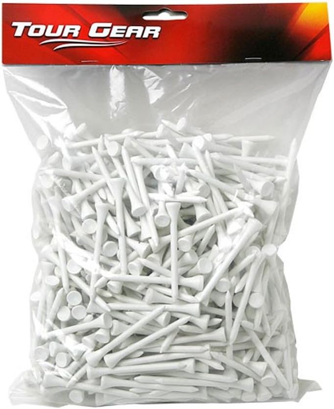 Hireko Tour Gear Wood Golf Tees White, Assorted Sizes 2-34 inch or 3-14 inch Tall Golf Tees, 100, 500 Bulk Packs