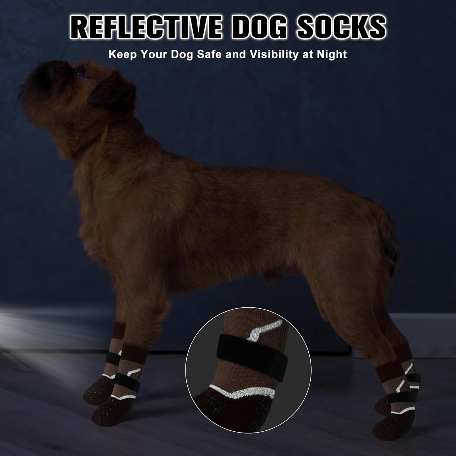 BEAUTYZOO Calcetines reflectantes antideslizantes para perros para evitar lamer las patas, zapatos de perro para suelos de madera dura en pavimentos
