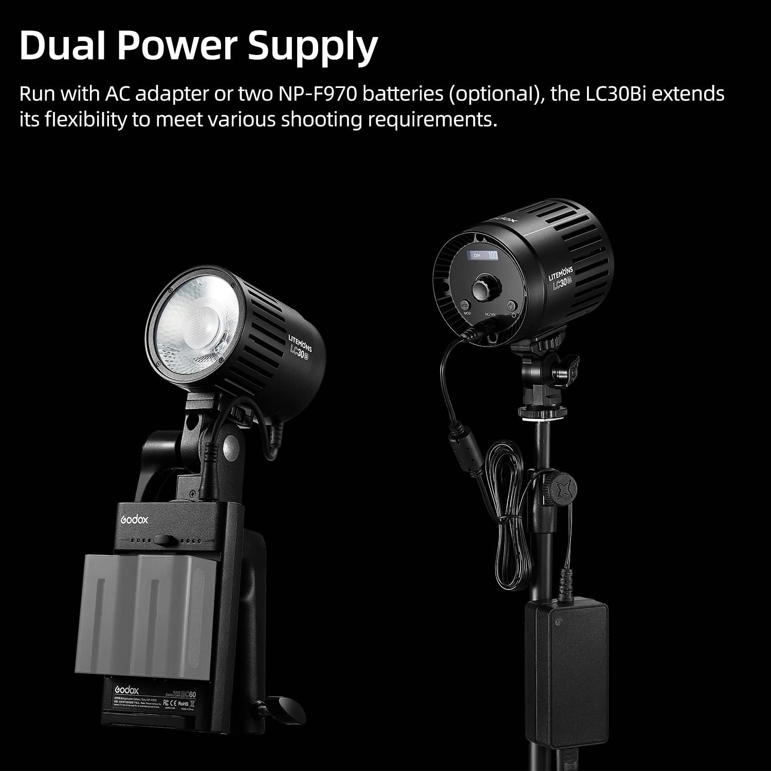 Godox LC30Bi – Luz de video LED de escritorio, luz constante, luz suave, luz de relleno de temperatura de dos colores, adecuada para grabación de