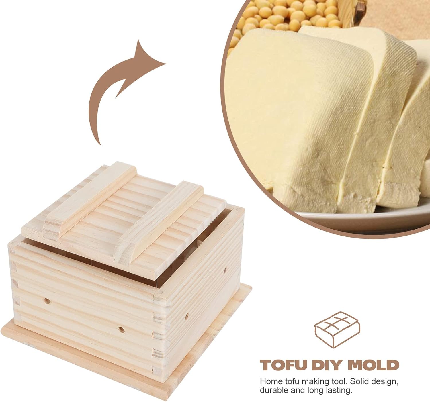 Generic Caja de molde de prensa de tofu, fabricante de tofu de madera casera, máquina de queso de tofu, molde de tofu de agua, kit de fabricación de