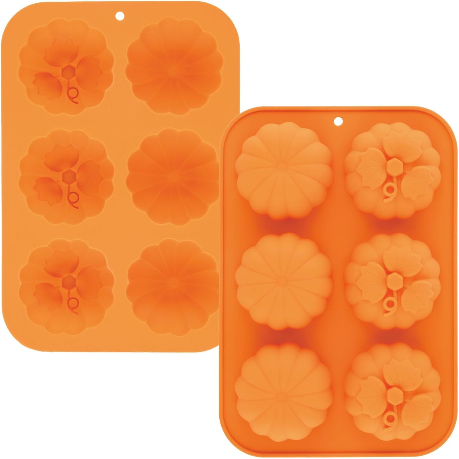 Supreme Housewares Molde de calabaza para pastel de 6 cavidades, juego de 2 moldes de silicona para cupcakes de calabaza, dulces y chocolate, molde