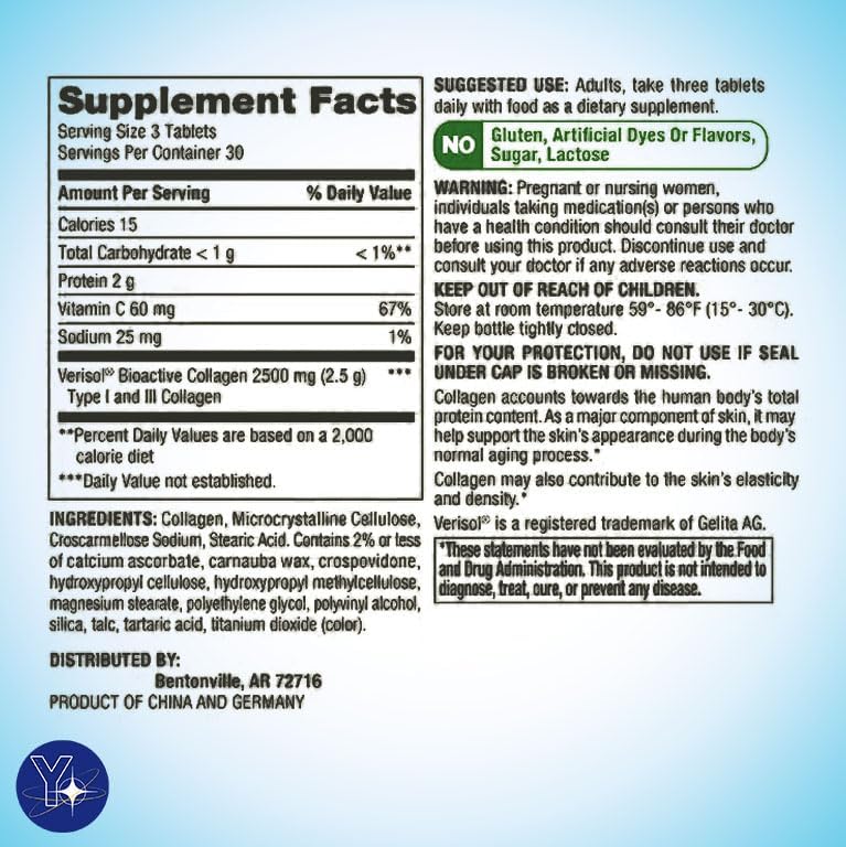 Comprimidos de colágeno altamente absorbible + C Suplemento dietético Spring Valley, 2,500 mg, 90 unidades y marcador de YOLOMOLO
