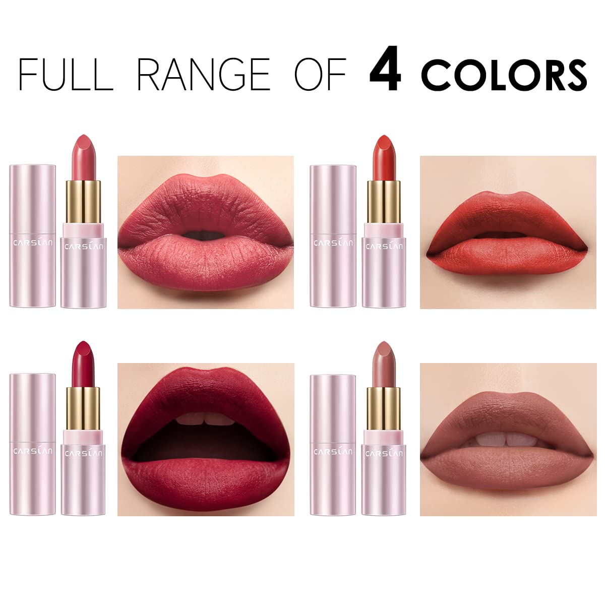 4 pintalabios lustrosos, caja de regalo de labios rojos, acabado crema, lápiz labial hidratante de larga duración, no pegajoso para mujeres