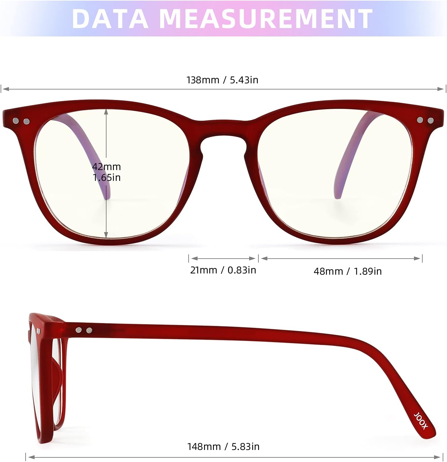JOOX Gafas de lectura para mujeres y hombres, lentes de lectura cuadrados con bloqueo de luz azul con bisagra de resorte