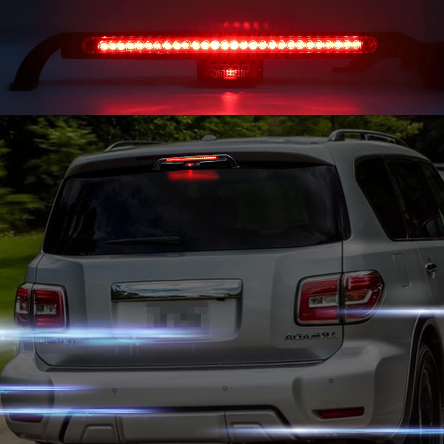 Ygmylandbb Tercera luz de freno LED, tercera luz trasera de freno de montaje alto, barra de luz roja universal para remolque, para automóvil, SUV,