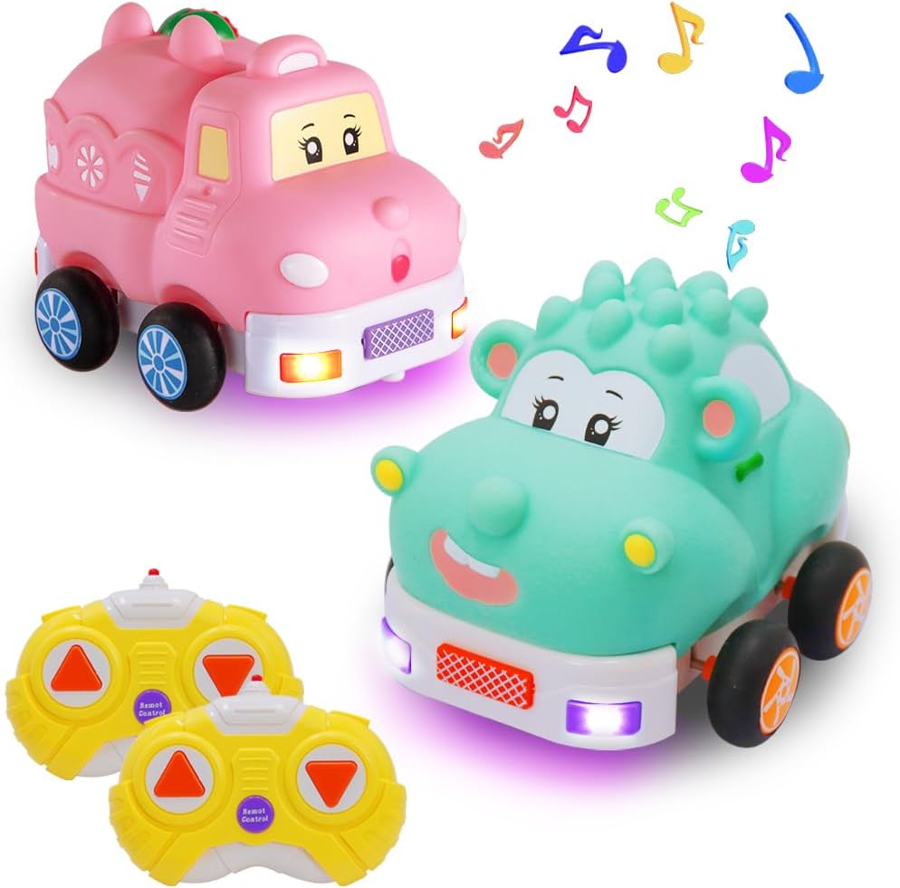 Juguetes para niñas a partir de 3 años de edad, autos a control remoto para niños pequeños, paquete de 2 autos RC de dibujos animados de 2.4GH con