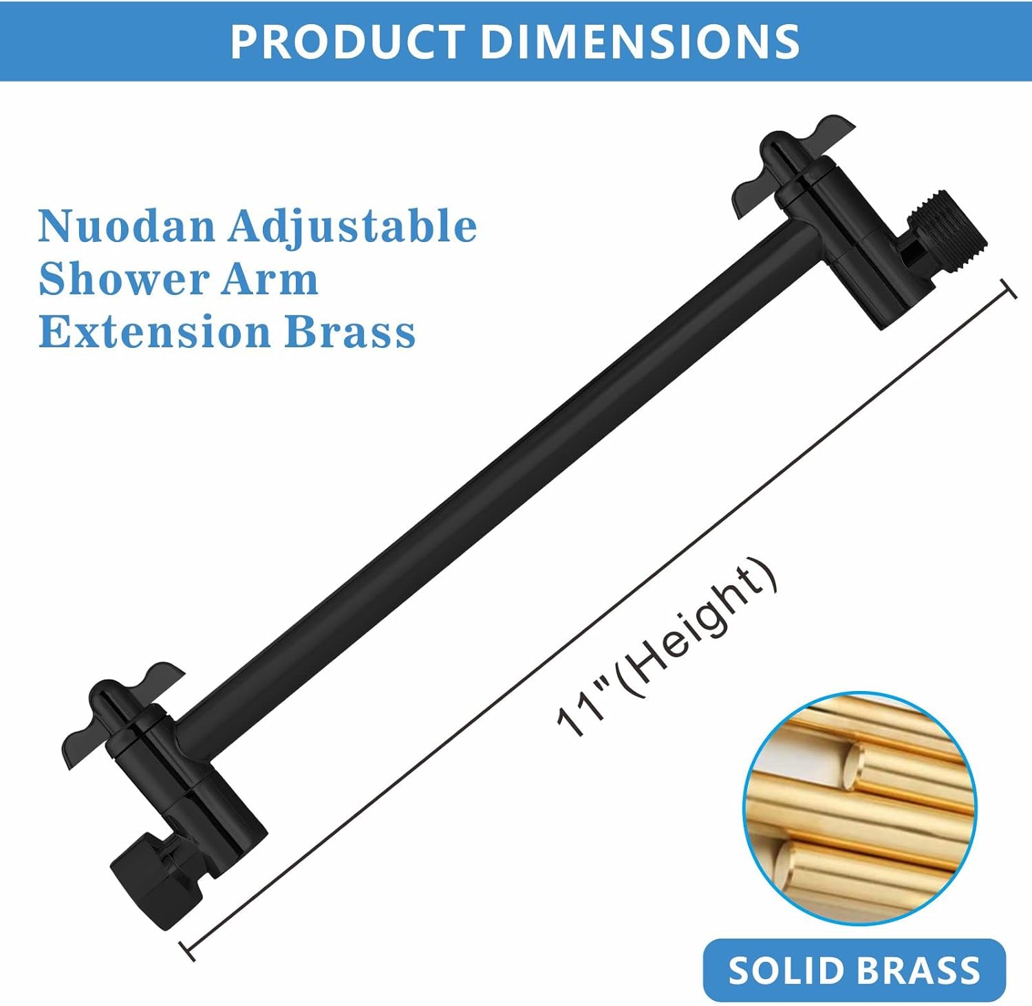 Brazo de extensión de cabezal de ducha, brazo de ducha de latón macizo de 11 pulgadas con conexión universal a cabezales de ducha, fácilmente
