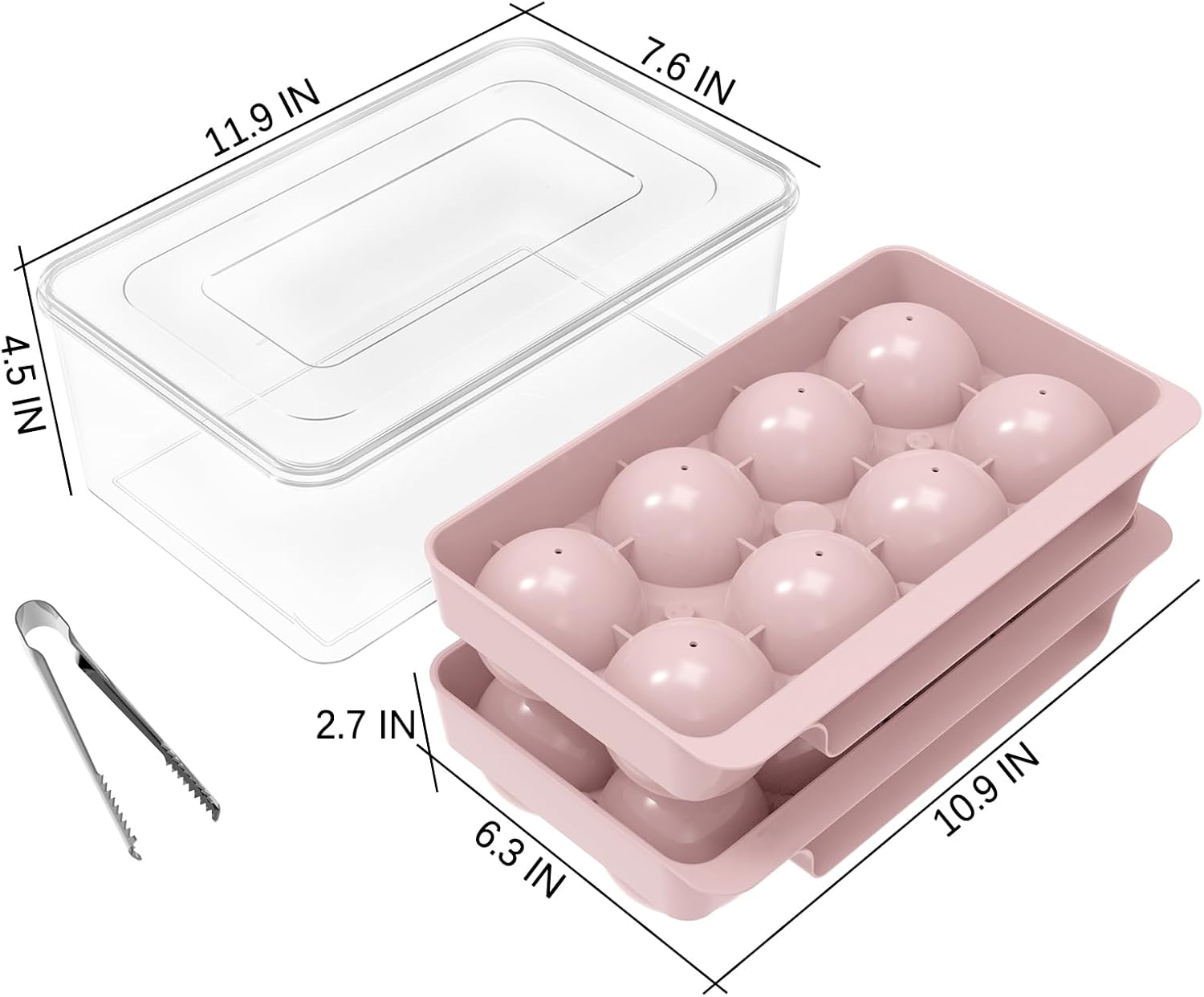 WIBIMEN Bandeja grande para cubitos de hielo, molde de hielo de whisky de 2.5 pulgadas, paquete de 2 moldes de cubitos de hielo con cubo y pinzas,