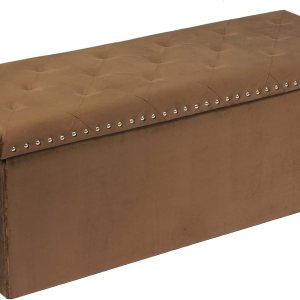 PINPLUS Banco otomano de almacenamiento de 43 pulgadas con diseño de remache, taburete plegable de terciopelo marrón, banco de almacenamiento para PINPLUS Banco otomano de almacenamiento de 43 pulgadas con diseño de remache, taburete plegable de terciopelo marrón, banco de almacenamiento para