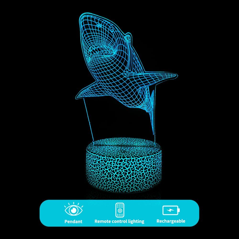 Luz nocturna 3D con diseño de animales oceánicos para niños (4 patrones), lámpara de ilusión con control remoto, 16 colores cambiantes, decoración