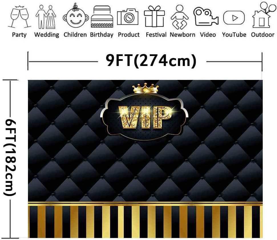 Telones de fondo VIP dorados de 9 x 6 pies, rayas doradas copetudas, color negro, fondos para fotografía, eventos, paso, repetición, accesorios