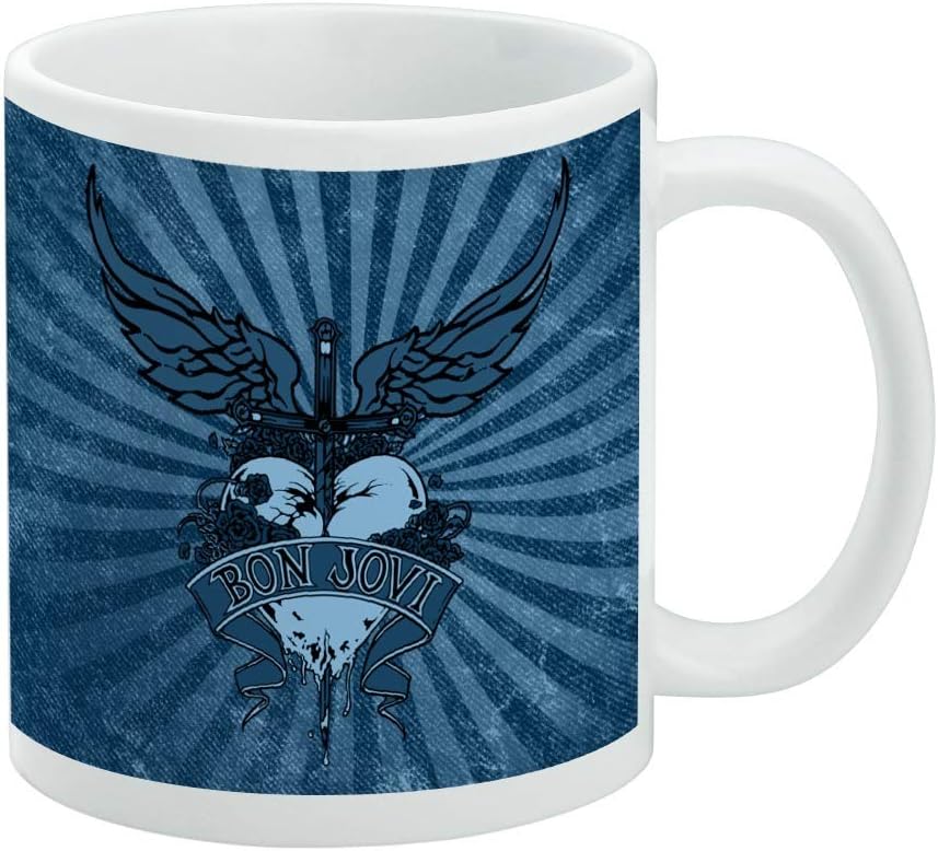 GRAPHICS & MORE Bon Jovi – Taza de café de cerámica con forma de corazón y daga, tazas de regalo novedosas para café, té y bebidas calientes, 11
