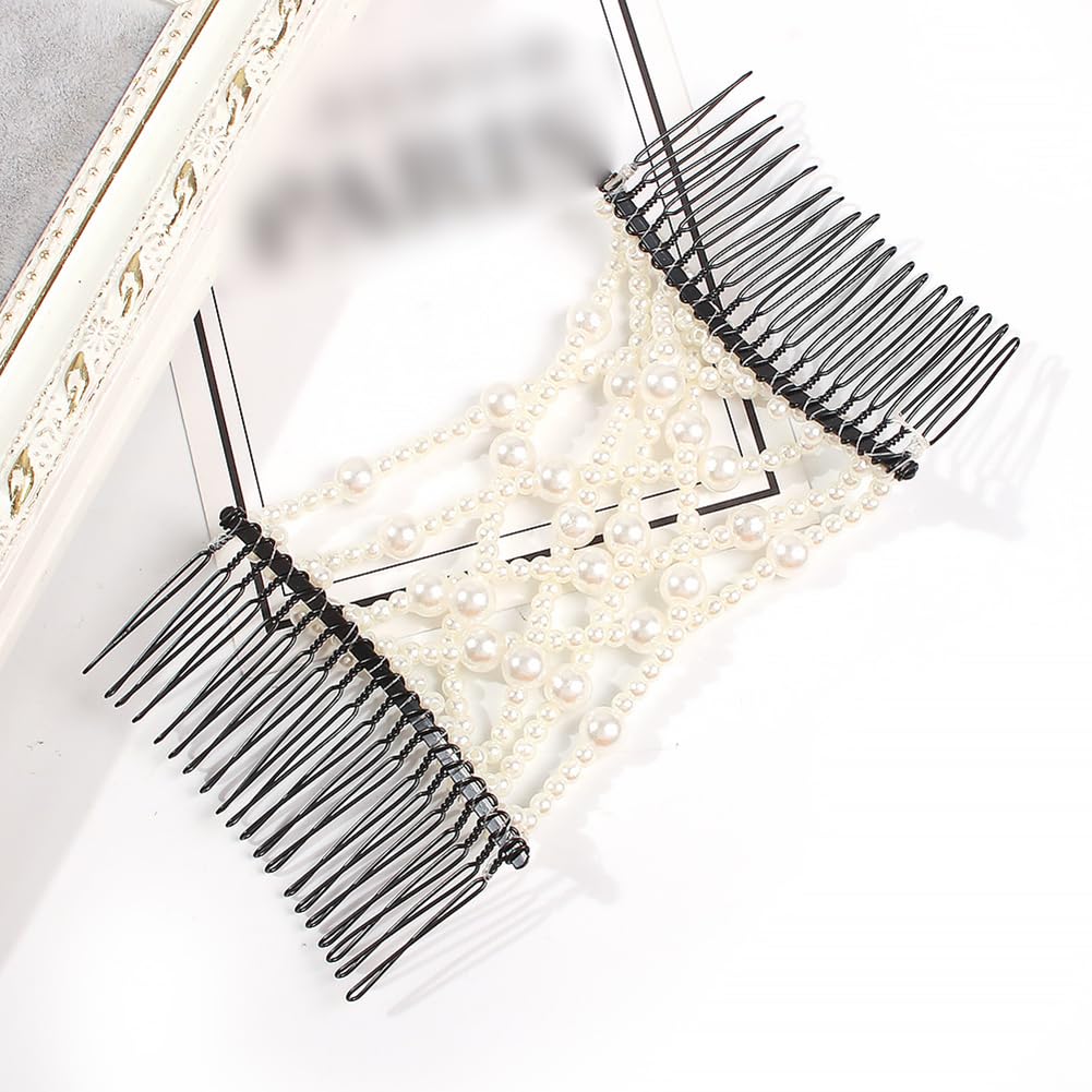 Pinza de peine de pelo de perlas sintéticas elásticas, pinzas para el cabello doble peine para el cabello, peines mágicos elásticos para cabello