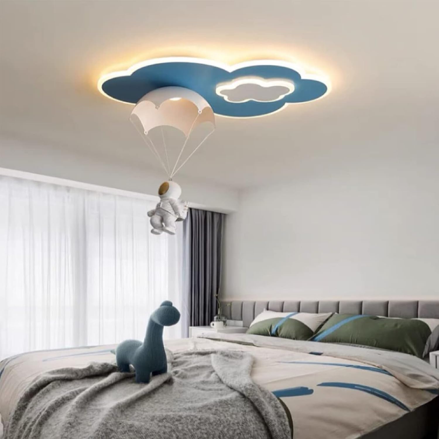 Lámpara de techo moderna, lámpara colgante de dibujos animados de astronauta, lámpara de techo LED de acrílico con control remoto, lámpara de techo