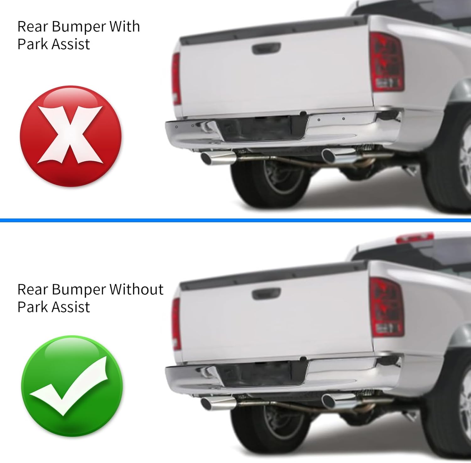 Conjunto de parachoques trasero compatible con Ram 1500 2002-2008 2003-2009 Ram 2500 3500, parachoques de acero cromado de camioneta con soportes de