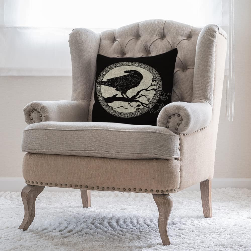 Beabes Funda de almohada de cuervo y rama negra, funda de cojín cuadrada suave con rama de árbol de cuervo negro, decoración del hogar para sofá,