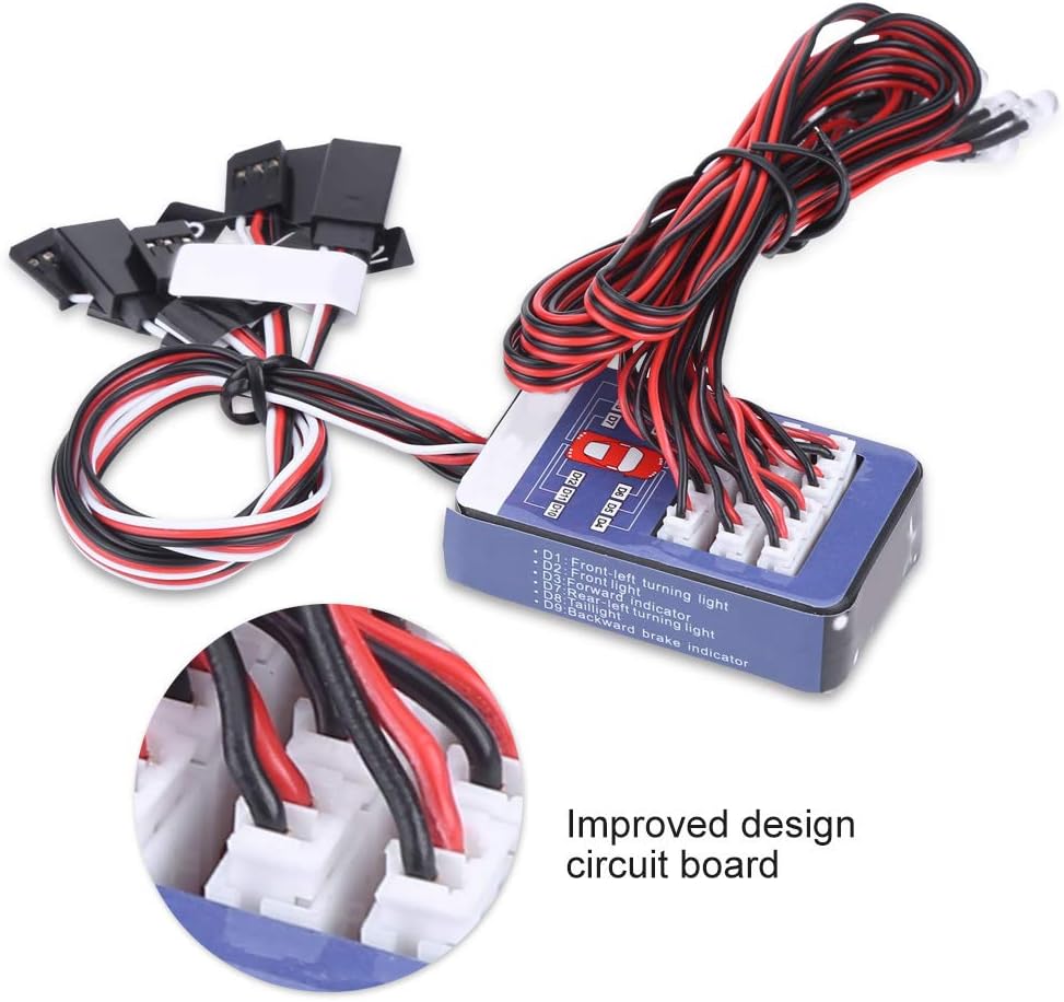 VBESTLIFE Accesorio RC, kit de sistema de iluminación LED de 12 luces intermitentes de simulación para 110 18 RC cochecamiónoruga