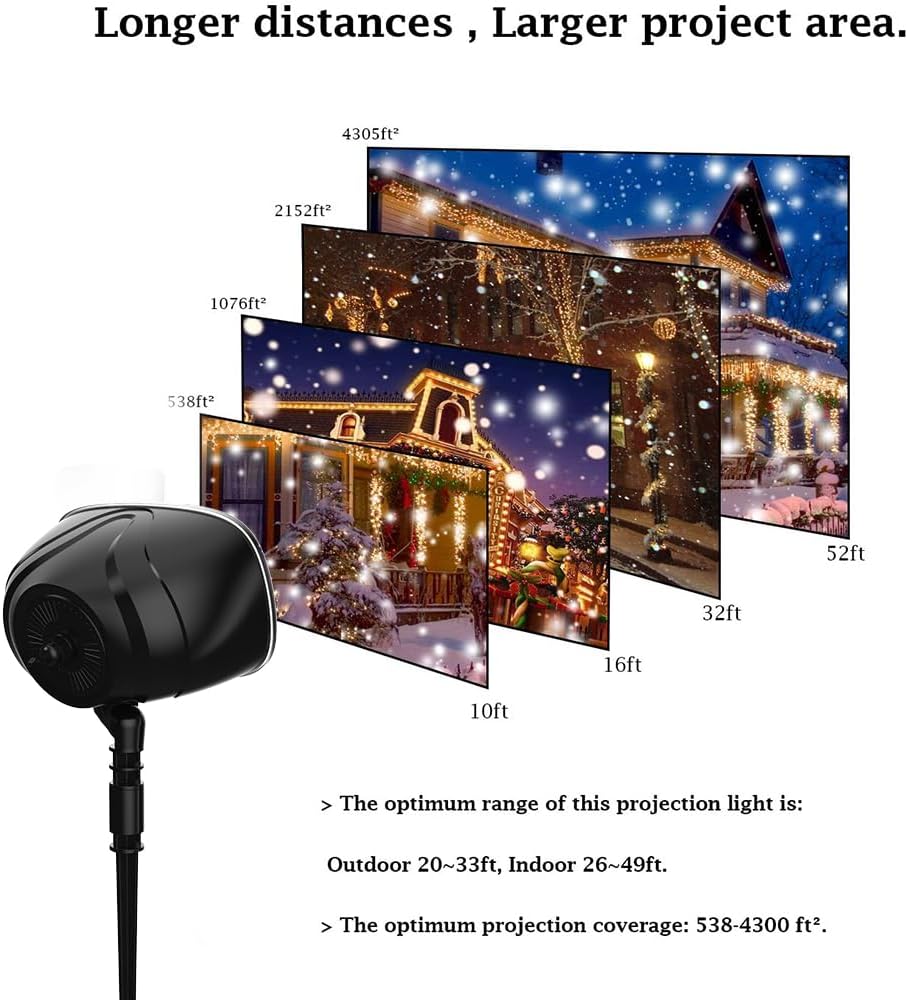 Proyector de luces de nieve de Navidad, proyector de luz LED impermeable de FLEVO para interiores y exteriores, con efecto de nieve dinámico para el