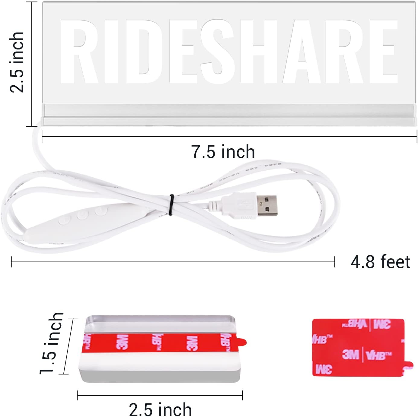 Rideshare – Letrero de luz para automóvil, accesorios de taxista que cambian de color, alimentado por USB, luz brillante y brillante, montaje en