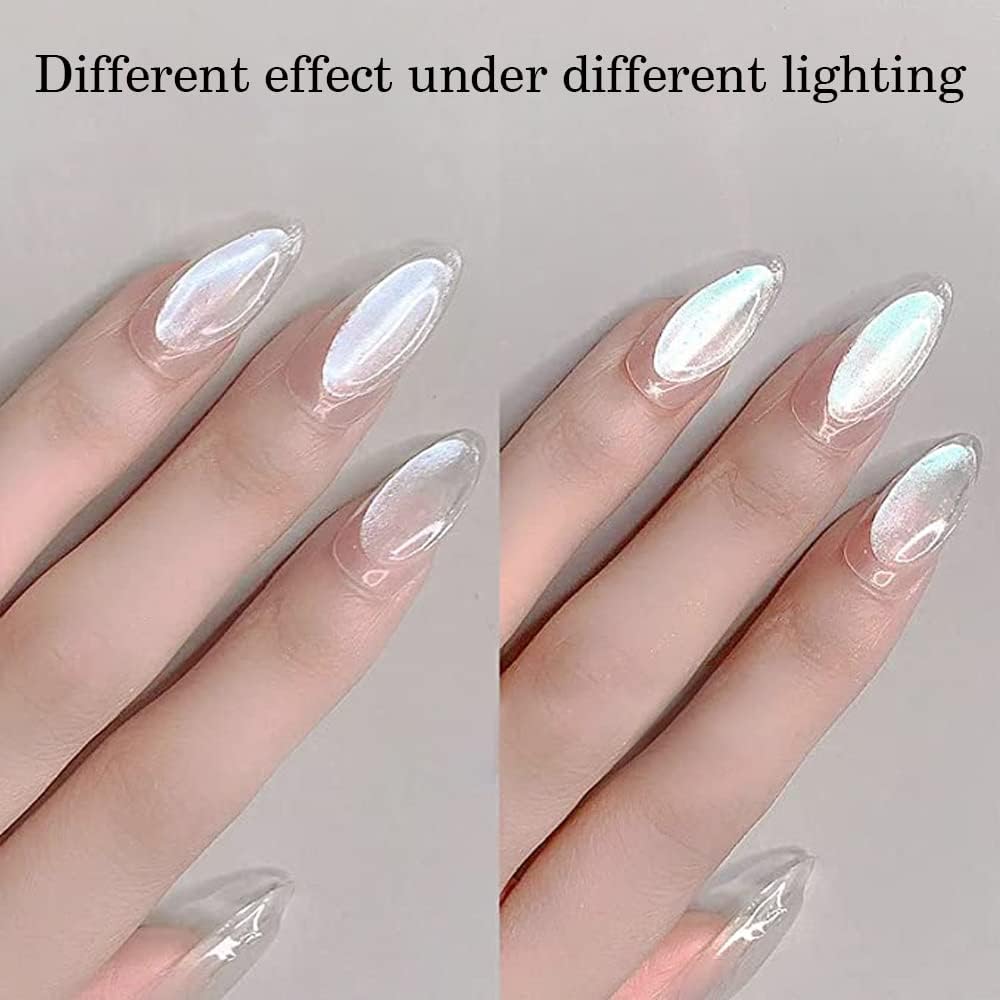 PrettyDiva – Polvo de uñas de perlas  2 colores de polvo de uñas cromado transparente Aurora Cromo polvo de uñas cromado, polvo de brillo