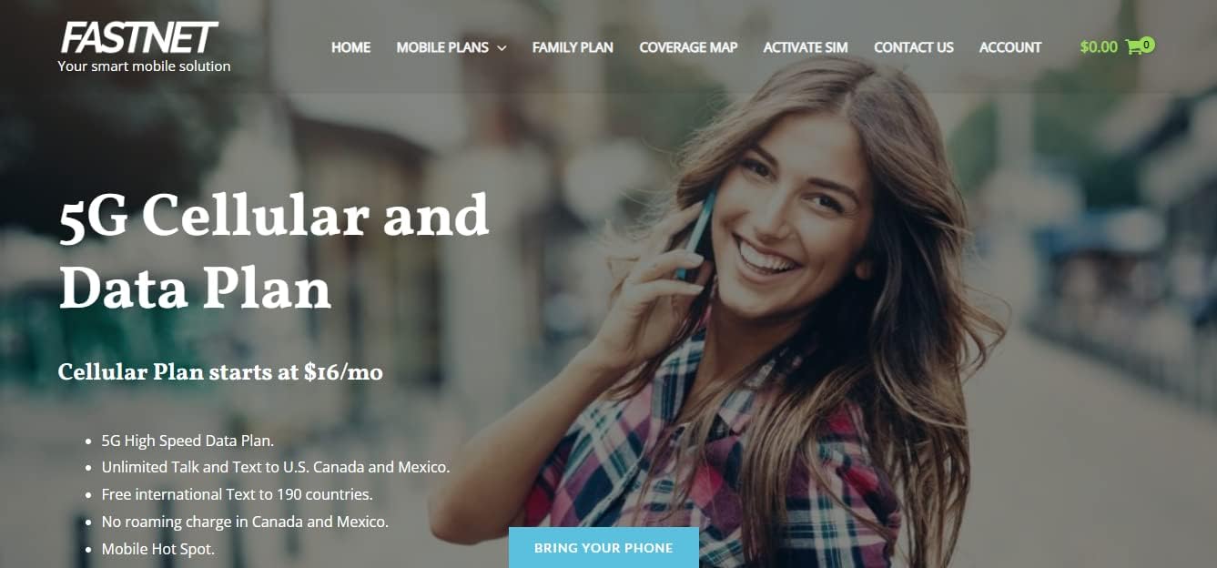 Plan móvil de 5 GB de $15 por mes. Plan de datos móviles premium en 4G LTE, velocidad 5G con llamadas y texto ilimitados, punto de acceso móvil,