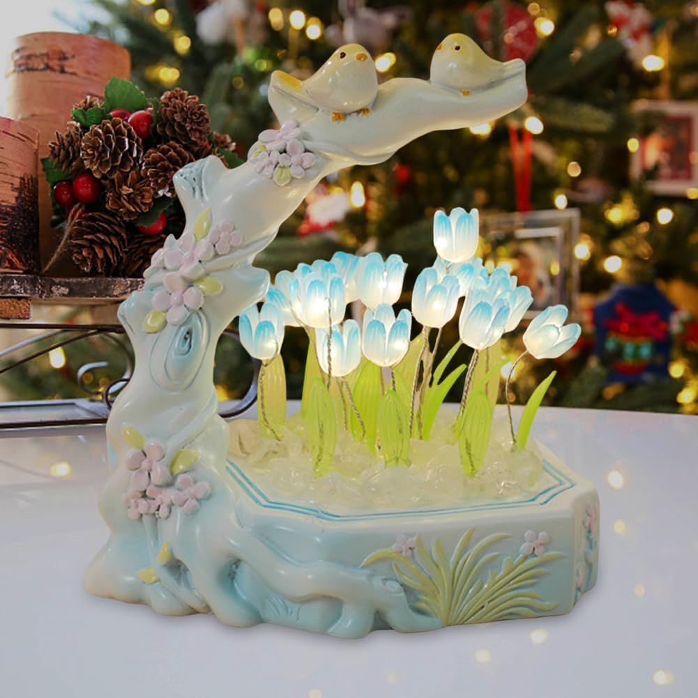 Lámpara de tulipanes de pájaros y flores, lámparas de mesa de tulipanes con 16 flores, mesita de noche, escritorio, lámpara de flores para niñas,
