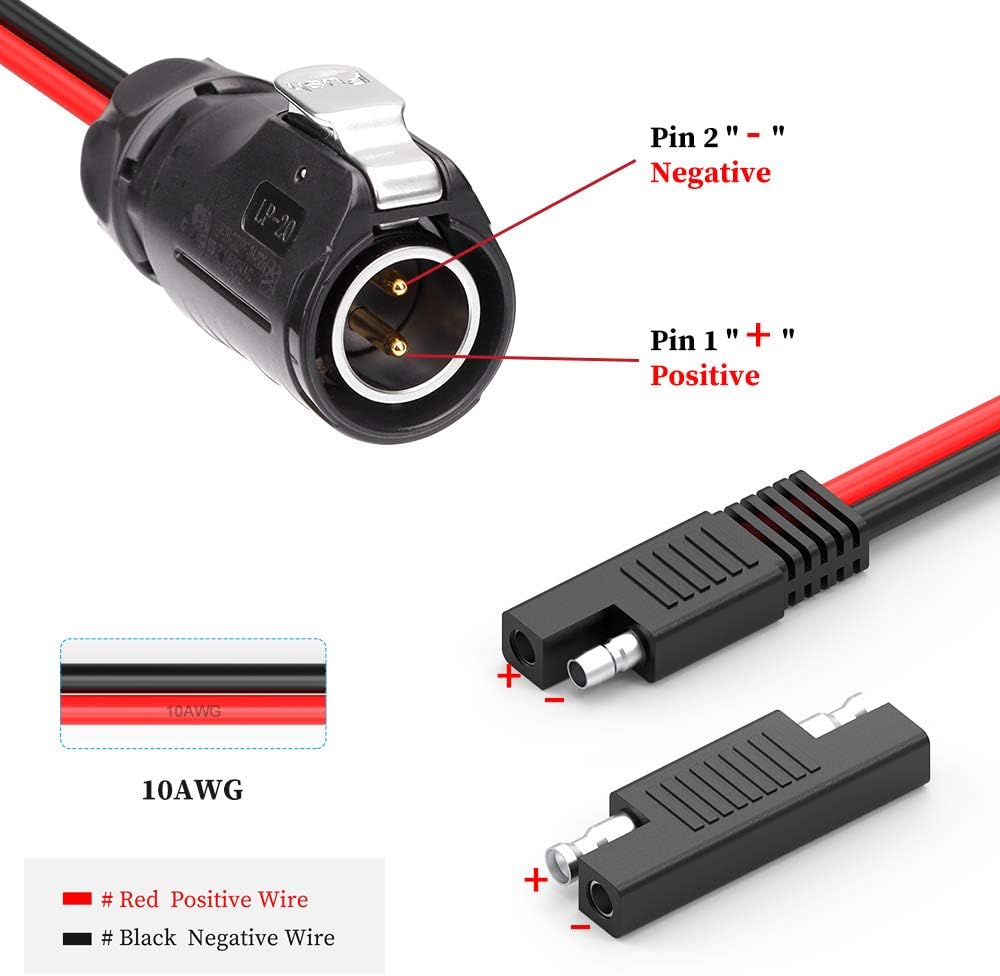 EXTRACTME 10AWG 2 Pin Power Industrial Circular Cable Adaptador a SAE, enchufe solar Furion a conector SAE, apto para Furrion, maleta de panel