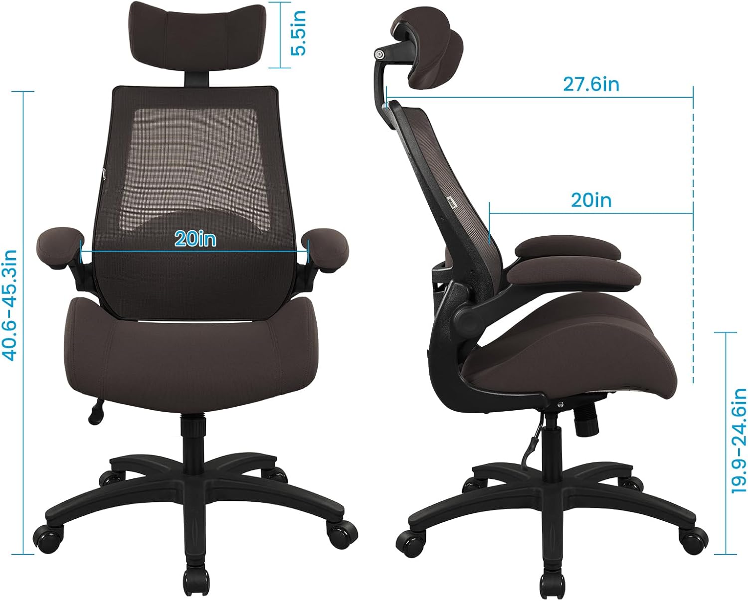 BOLISS Silla de oficina ergonómica de malla de 400 libras, silla de escritorio con respaldo alto, reposacabezas ajustable con brazos abatibles,