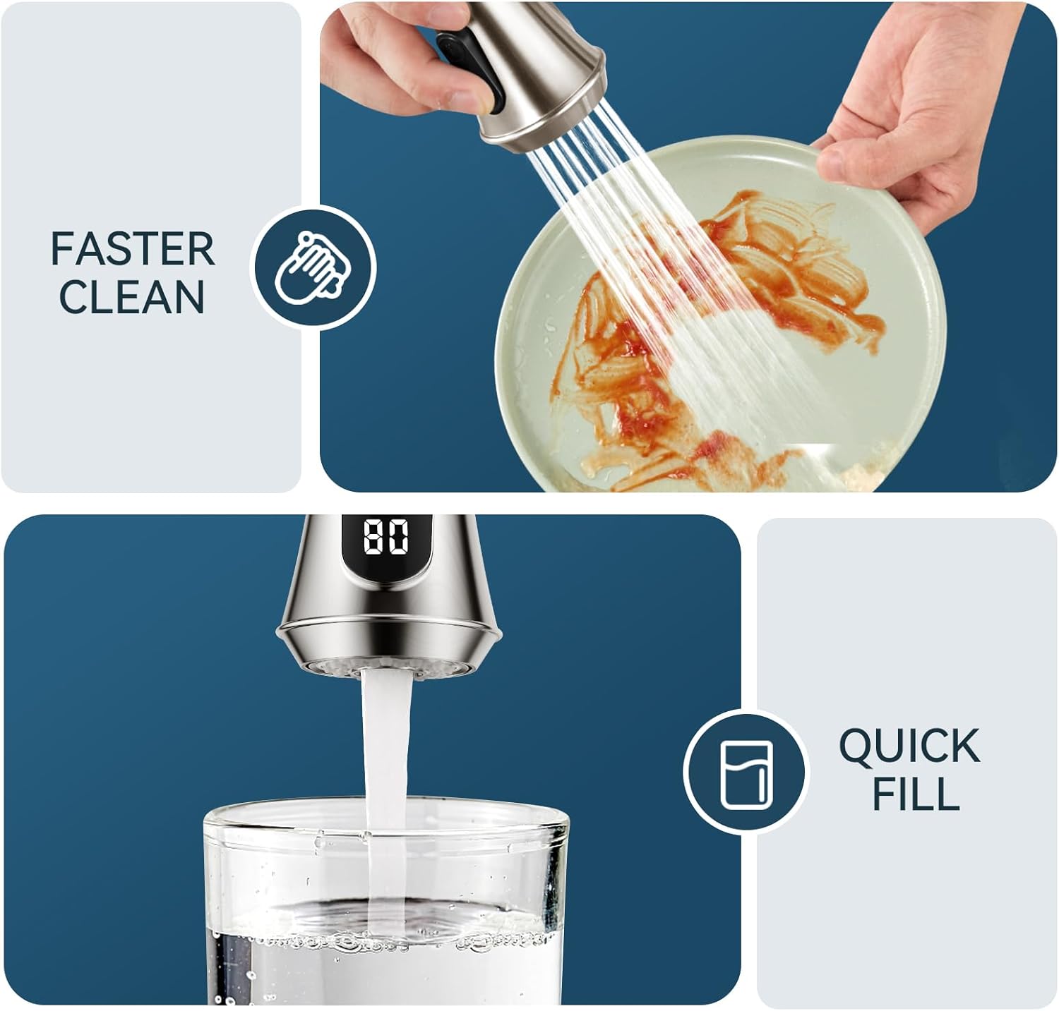 FORIOUS Grifo de cocina LED con rociador extraíble, níquel cepillado, grifo de fregadero de acero inoxidable moderno de una sola manija con pantalla