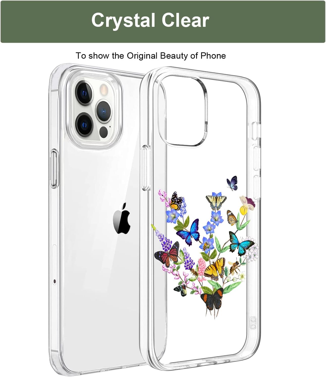 Unov Funda compatible con iPhone 13 Pro Max, transparente con diseño en relieve, patrón floral en relieve, TPU suave, parachoques delgado, protector