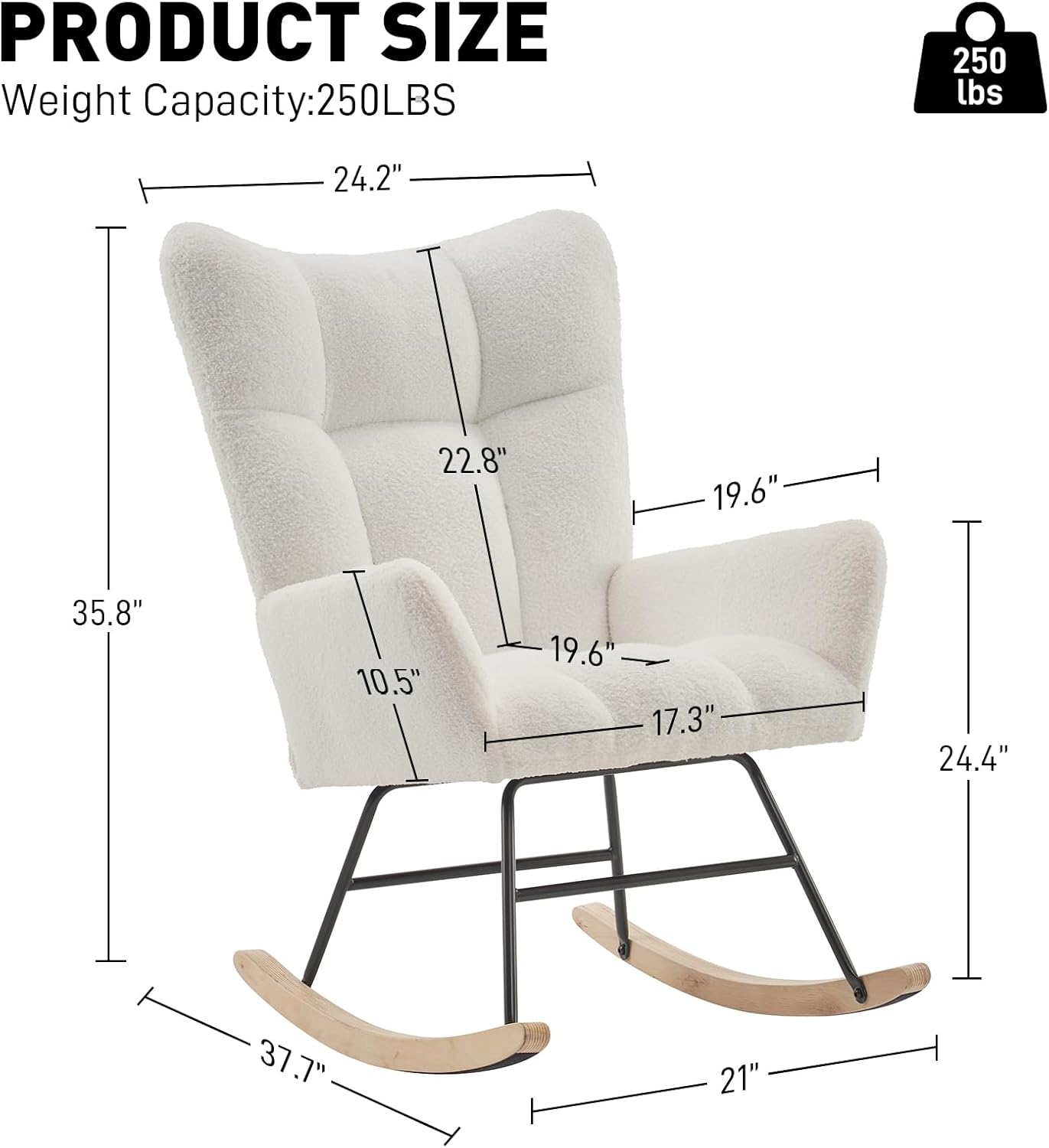 Wrofly Mecedora para guardería, moderna mecedora de sherpa con respaldo alto, cómoda silla de lectura tapizada para guardería, sala de estar,